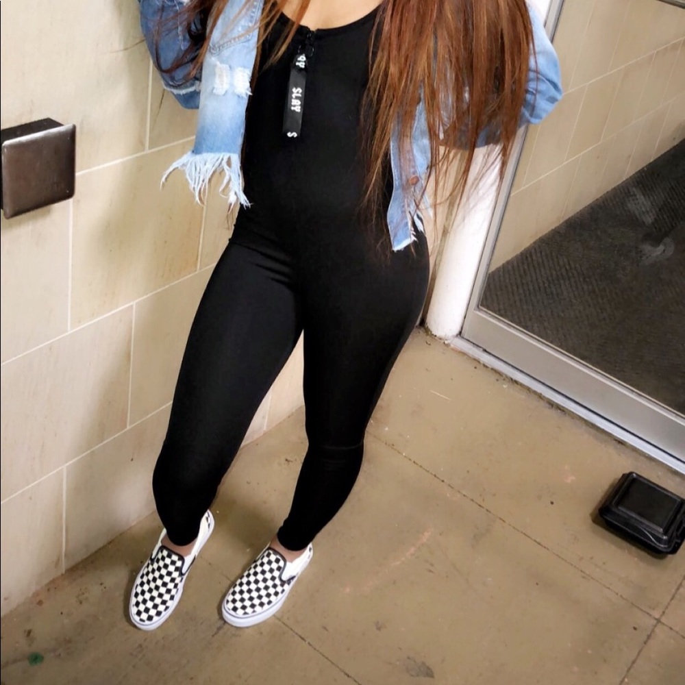 all black one piece.